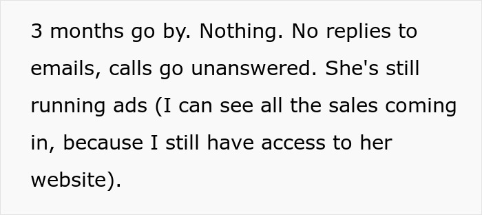 Text showing a freelancer dealing with a client who fails to pay and suspects hacking but is tricked into payment.