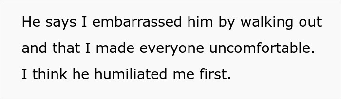 Text on a white background reads a wife describing awkwardness after a tasteless pregnancy stunt by her husband at their birthday dinner. Text on a white background reads a wife describing awkwardness after a tasteless pregnancy stunt by her husband at their birthday dinner.