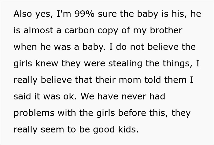 Text excerpt discussing doubts about theft and believing brother’s girlfriend’s bags should be checked before leaving. Text excerpt discussing doubts about theft and believing brother’s girlfriend’s bags should be checked before leaving.