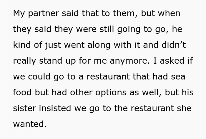 Text discussing a woman excluded from boyfriend’s family vacation due to gluten dietary restrictions and lack of support. Text discussing a woman excluded from boyfriend’s family vacation due to gluten dietary restrictions and lack of support.
