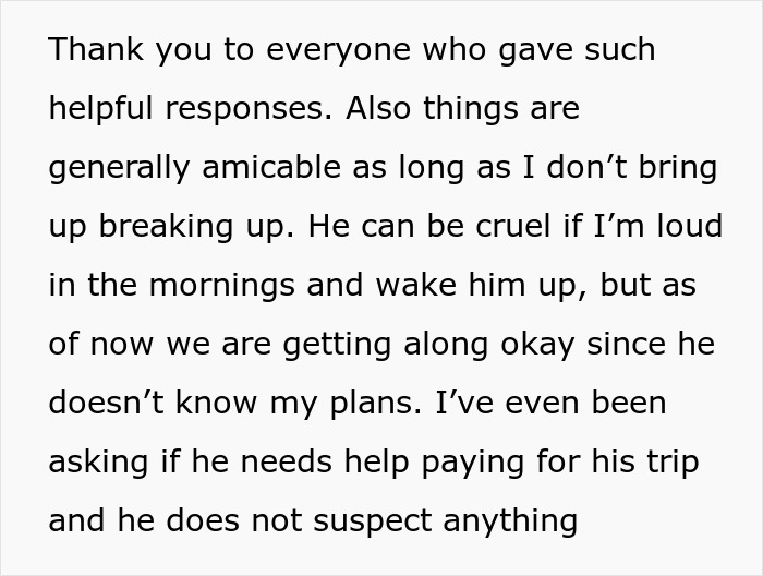 Text showing a woman describing her partner&rsquo;s anger and spending habits in a toxic home while planning a quiet exit.