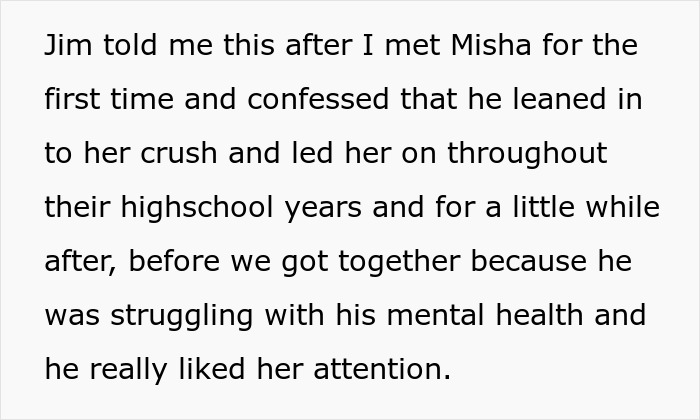 Text excerpt describing a husband who led a girl on for years and his confession about it before their relationship began.
