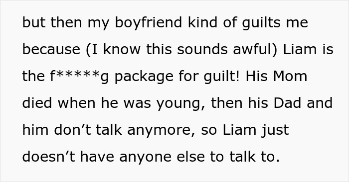 Text excerpt discussing a guy who always brings his BFF to dates revealing an unhinged truth about his family.