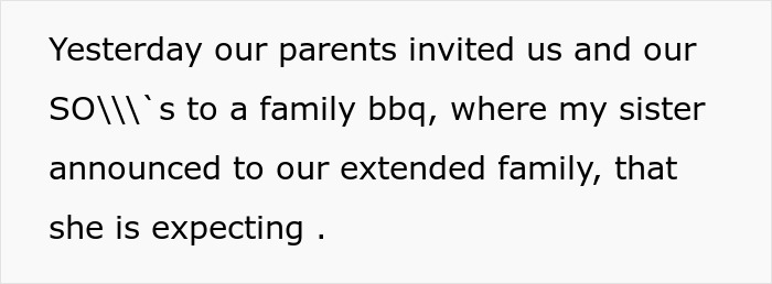 Text excerpt about family BBQ where pregnant sister announces her pregnancy, related to couple booking wedding venue in advance.