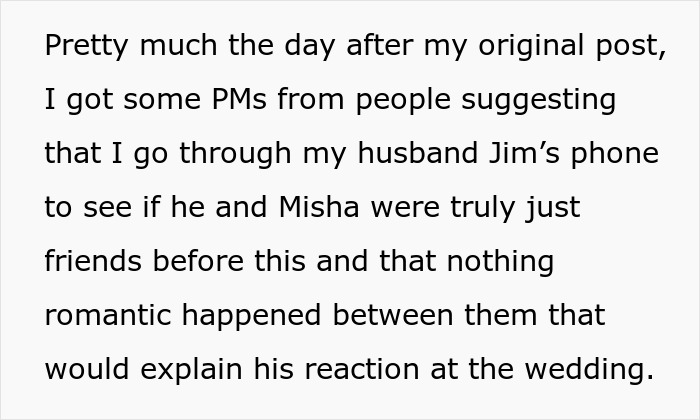 Text excerpt discussing jealousy and suspicion involving a husband and the girl he led on before their wedding.