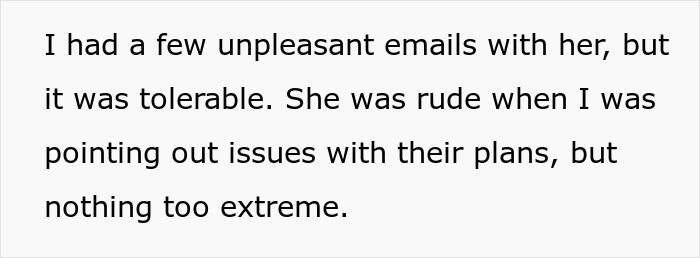 Text highlighting an engineer describing unpleasant but tolerable emails with a finger-snapping Karen who treated him like a servant.