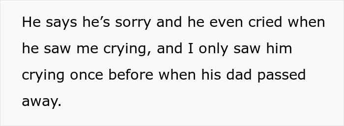 Text excerpt showing a man admitting he found his wife repulsive on their first date and her reaction of hurt and crying.