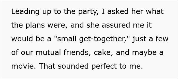 An anxious birthday girl overwhelmed at a surprise bash with 50 guests thrown by her roommate.