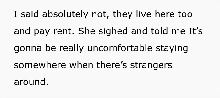 Text excerpt about asking roommates to leave discussing rent and discomfort with strangers around.