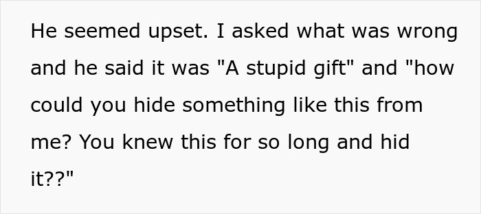 Woman surprises husband with pregnancy test as birthday gift, capturing his shocked and upset reaction. Woman surprises husband with pregnancy test as birthday gift, capturing his shocked and upset reaction.