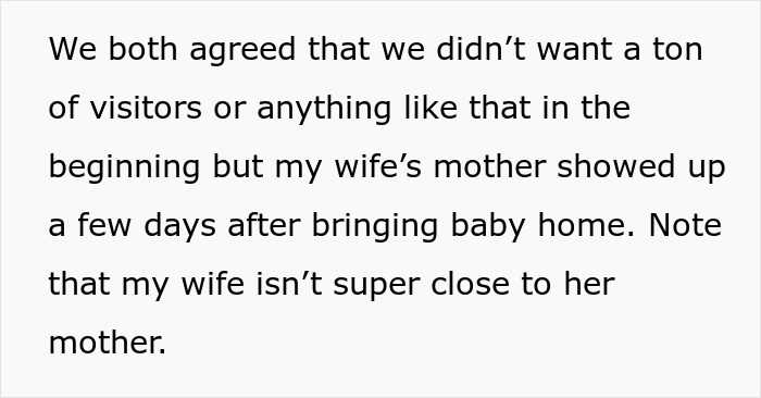 Text about wife’s mother visiting shortly after baby’s arrival, highlighting tension between new mom and mother-in-law. Text about wife’s mother visiting shortly after baby’s arrival, highlighting tension between new mom and mother-in-law.