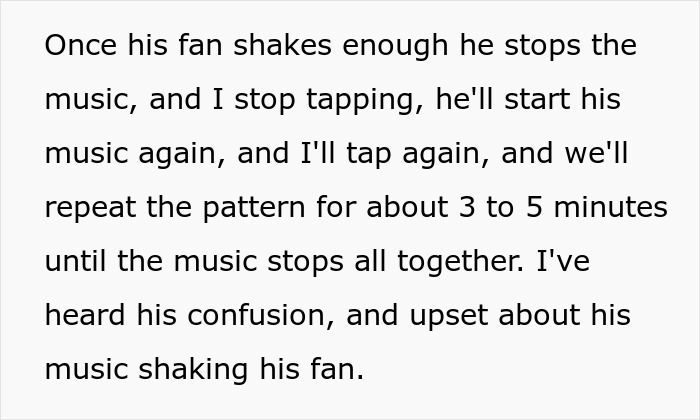 Alt text: Clever woman uses tapping and fan shaking to confuse loud downstairs neighbor, restoring peace in apartment block. Alt text: Clever woman uses tapping and fan shaking to confuse loud downstairs neighbor, restoring peace in apartment block.