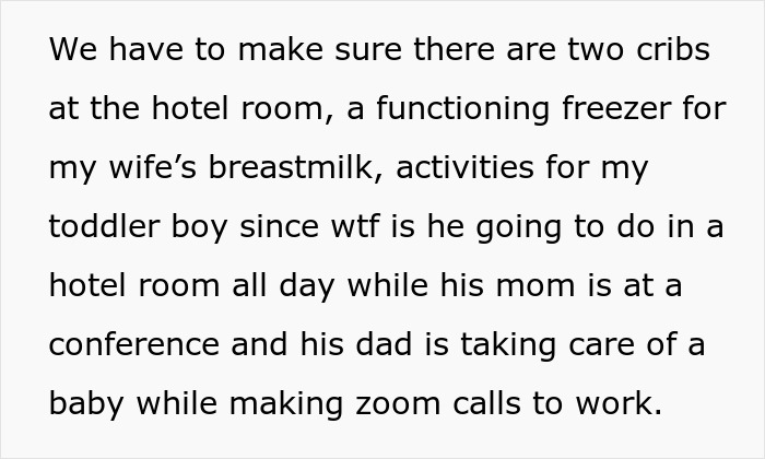 Text about a dad considering if he&rsquo;s a jerk for not wanting to join his wife&rsquo;s work trip with the kids.