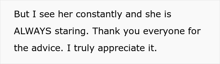 Neighbor complains about woman's outfit because her husband keeps staring at her, expressing frustration in text message. Neighbor complains about woman's outfit because her husband keeps staring at her, expressing frustration in text message.