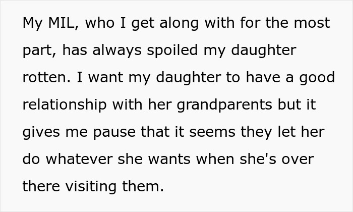 Text excerpt discussing a mom concerned about her MIL spoiling their pregnancy-obsessed 6-year-old child.