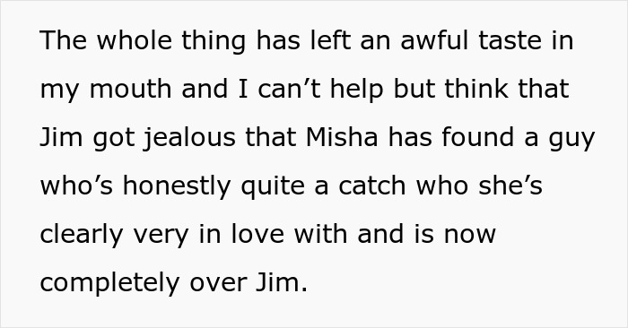 Text excerpt describing jealousy involving a husband at a wedding and feelings toward the girl he led on.