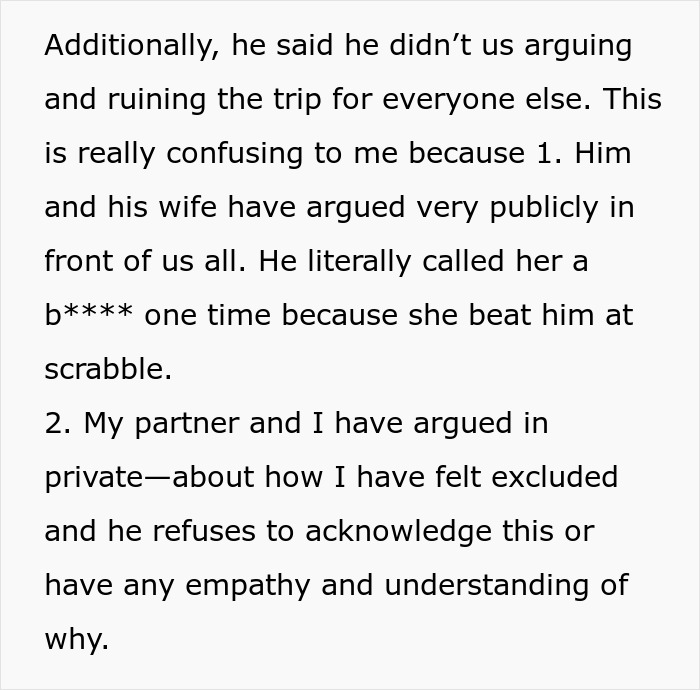 Text excerpt about a woman feeling excluded from her boyfriend’s family vacation due to her gluten intolerance. Text excerpt about a woman feeling excluded from her boyfriend’s family vacation due to her gluten intolerance.