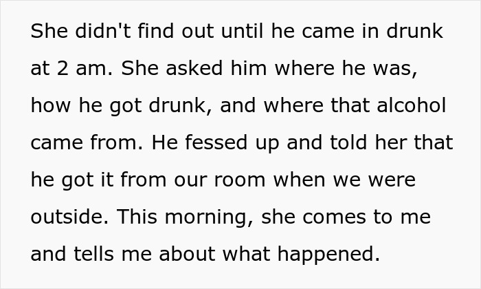 Text excerpt describing a teen sneaking into a roommate’s room and stealing alcohol, causing trouble. Text excerpt describing a teen sneaking into a roommate’s room and stealing alcohol, causing trouble.