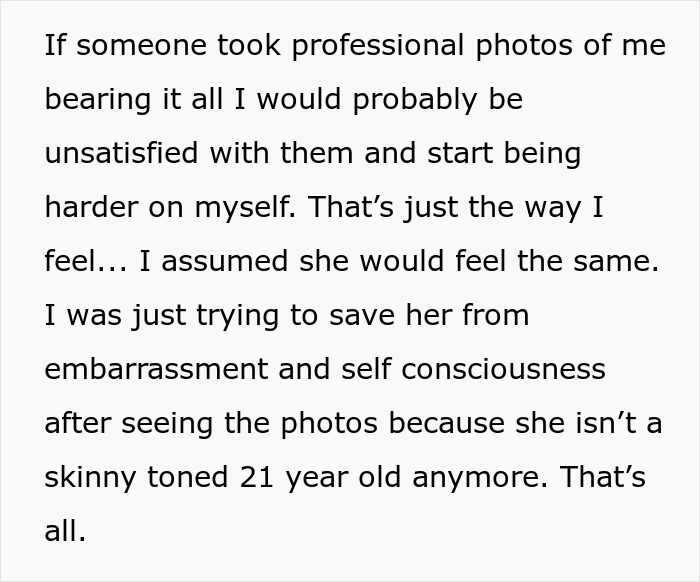Text excerpt explaining a guy refusing a spicy photoshoot due to his wife's self-consciousness over postpartum weight. Text excerpt explaining a guy refusing a spicy photoshoot due to his wife's self-consciousness over postpartum weight.
