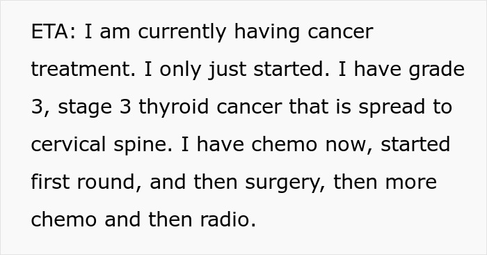 Text excerpt describing a man&rsquo;s cancer treatment journey including chemo, surgery, and radiation after thyroid cancer diagnosis.