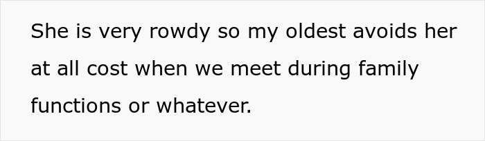 Text excerpt about family dynamics, discussing attitudes towards treating brother's girlfriend's kids compared to own children.