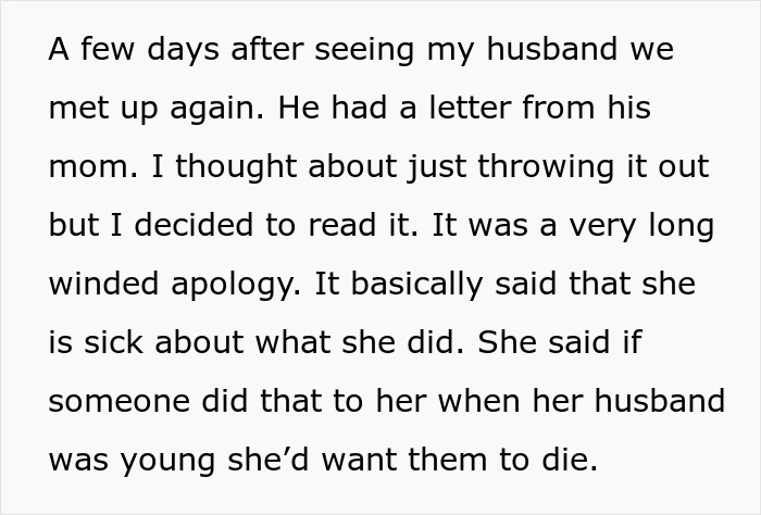 Text excerpt about receiving a long apology letter from mother-in-law after stealing baby in middle of night incident. Text excerpt about receiving a long apology letter from mother-in-law after stealing baby in middle of night incident.