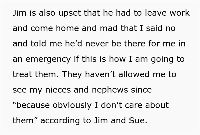 Message showing family conflict over refusing to watch kids during emergency while under the influence. Message showing family conflict over refusing to watch kids during emergency while under the influence.