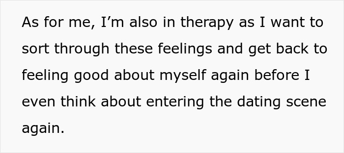 Text excerpt about therapy and emotions, reflecting feelings after jealousy in a complicated marriage situation.