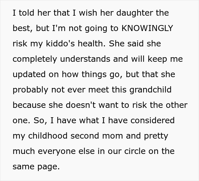 Pregnant anti-vaxxer faces consequences as best friend refuses future playdates to protect her child's health.