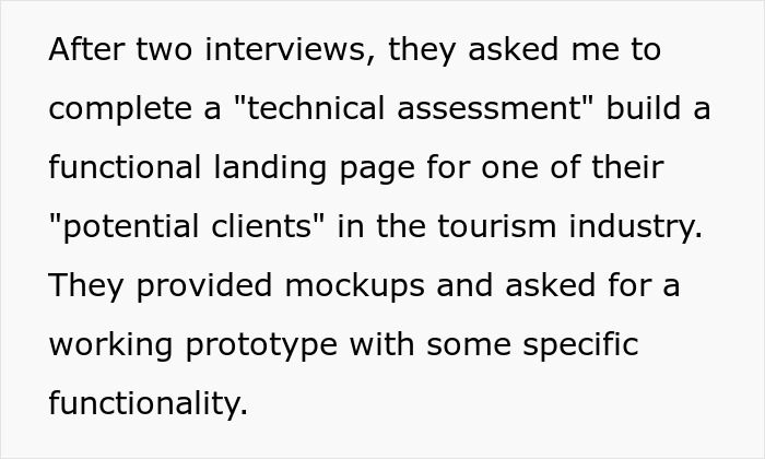Person realizes they got tricked during interview after completing a live interview task for a client prototype. Person realizes they got tricked during interview after completing a live interview task for a client prototype.