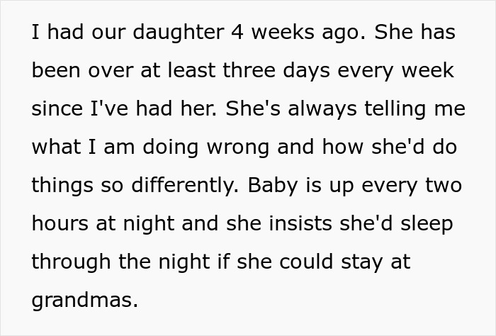 Text excerpt describing a mother’s struggle with her baby’s sleep routine and mother-in-law’s criticisms. Text excerpt describing a mother’s struggle with her baby’s sleep routine and mother-in-law’s criticisms.