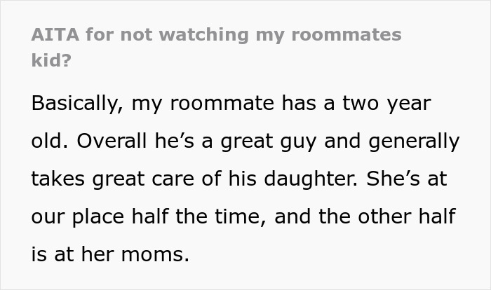 Text excerpt discussing a roommate situation involving a kid and issues related to care and responsibility.
