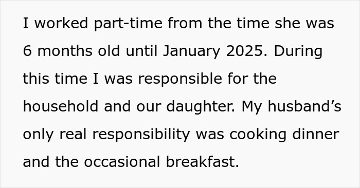 Excerpt discussing a wife's part-time work and her husband refusing to help with child and household duties. Excerpt discussing a wife's part-time work and her husband refusing to help with child and household duties.