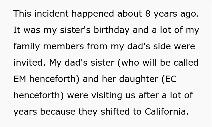Girl’s 11th birthday celebration disrupted as visiting relatives demand cake, gifts, and full attention from the family. Girl’s 11th birthday celebration disrupted as visiting relatives demand cake, gifts, and full attention from the family.