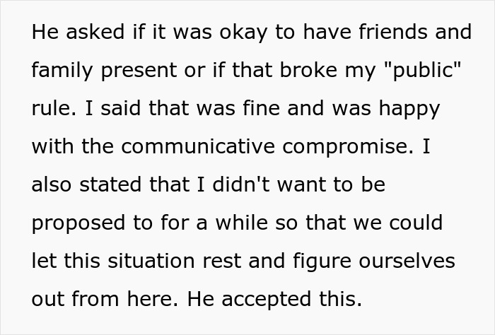 Text excerpt about stopping a boyfriend&rsquo;s proposal at a best friend&rsquo;s wedding and discussing boundaries.