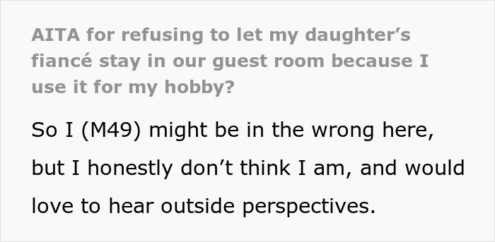 Man focusing on his miniature wargaming studio while his daughter and her fianc&eacute; are involved in a family dispute.