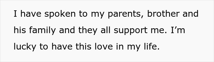 Text on plain white background about support from family and feeling lucky to have love in life, related to man admits he found wife repulsive.