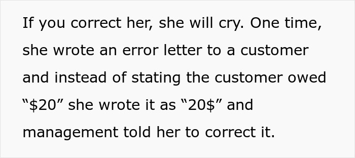 Text about a lady's office drama, a coworker wanting a peaceful 9-to-5, and HR&rsquo;s lack of care.