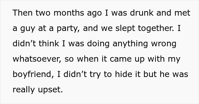 Text about a hypocrite guy in an open relationship upset when his girlfriend has a one-night stand too.