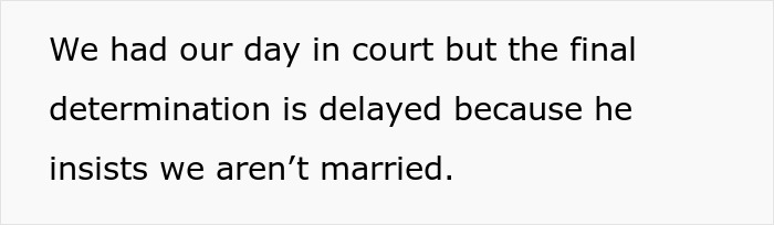 Text image showing a court case update about delayed custody determination due to marital status dispute after post-partum divorce. Text image showing a court case update about delayed custody determination due to marital status dispute after post-partum divorce.