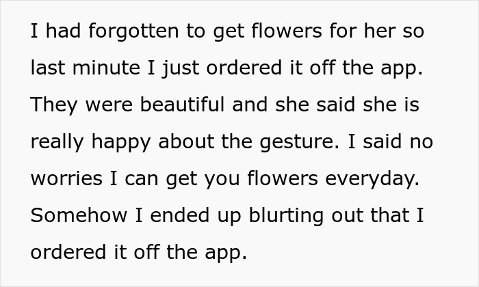 Text message about ordering flowers last minute from an app, discussing making her feel what he feels.