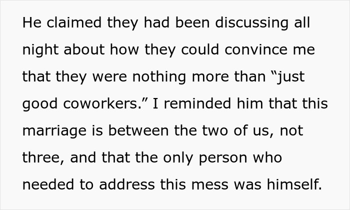 Text excerpt showing a wife confronting her husband about gaslighting and addressing issues in their marriage.