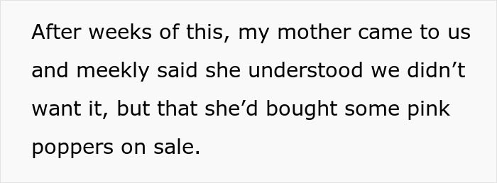 Text explaining a mother buying pink poppers after learning her daughter didn&rsquo;t want a gender reveal party.