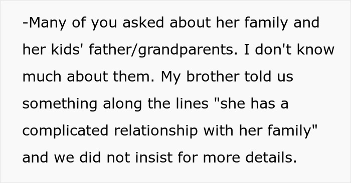 Text discussing a complicated family relationship and expectations about treating her kids versus my own in a family setting.