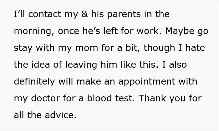 Text message about contacting parents and scheduling a doctor appointment after husband&rsquo;s pregnancy assumption leads to cancer diagnosis.