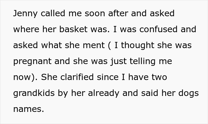 Text message discussing confusion over a dog mom demanding equal treatment from mother-in-law for Mother's Day gifting. Text message discussing confusion over a dog mom demanding equal treatment from mother-in-law for Mother's Day gifting.