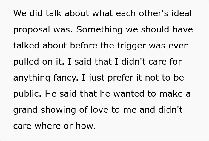 Text about discussing ideal proposals and preferences before stopping a boyfriend&rsquo;s proposal at best friend&rsquo;s wedding.