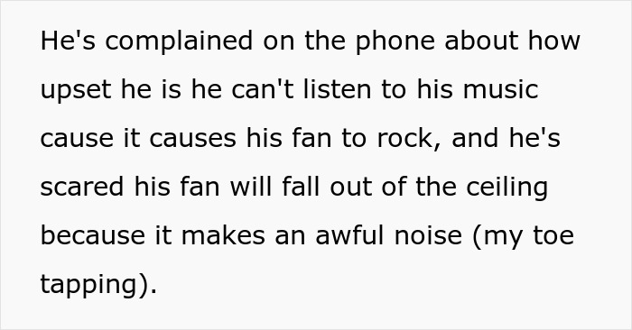 Text about a clever woman confusing a loud downstairs neighbor who complains about noise from music and a fan. Text about a clever woman confusing a loud downstairs neighbor who complains about noise from music and a fan.