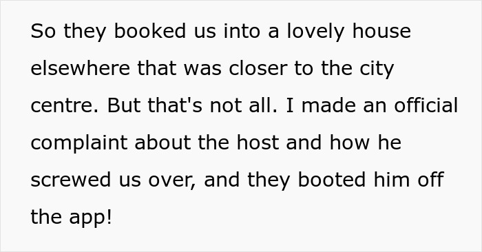 Text excerpt showing a complaint about an Airbnb host who raised the price last minute and got removed from the app.