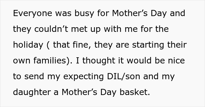 Text about Dog Mom DIL feeling left out on Mother’s Day and demanding equal treatment from MIL after being skipped. Text about Dog Mom DIL feeling left out on Mother’s Day and demanding equal treatment from MIL after being skipped.